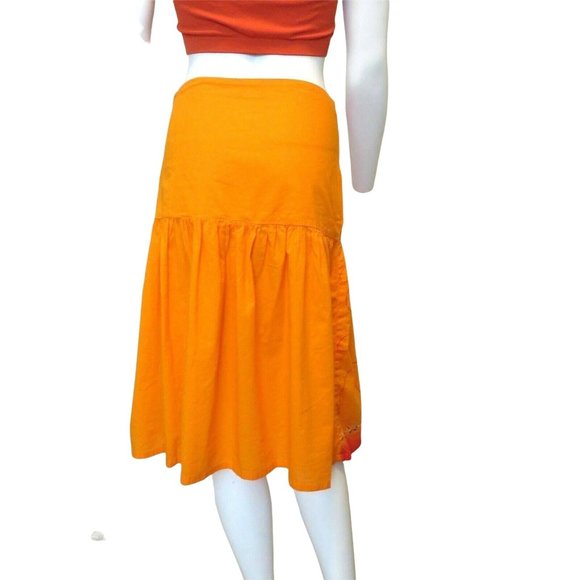 Madrid Hand Painted Drop Waist Skirt M Orange Gathered Knee Length Festival Mod - Picture 11 of 12